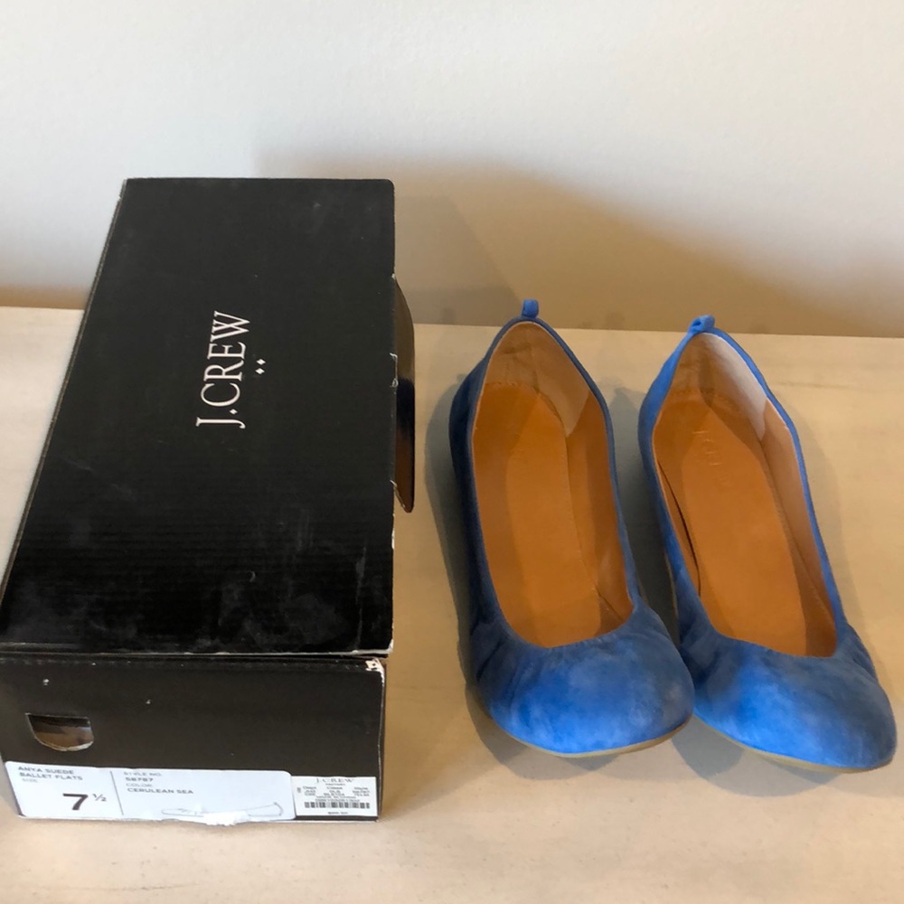 J Crew Anya Suede Blue Flat Size 7.5